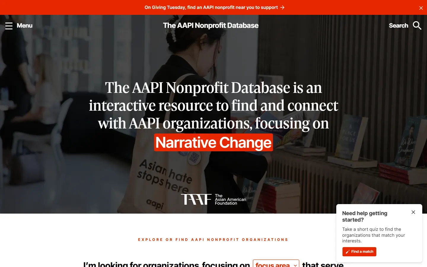 AAPI Nonprofit Database homepage